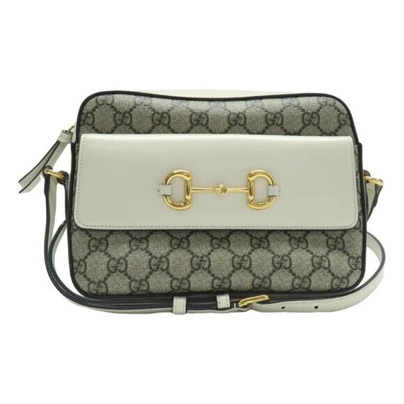 GUCCI Horsebit 1955 Brown Canvas Shoulder Bag 850-081225 - Picture 1 of 16